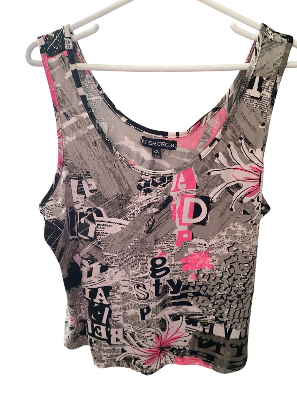 Gray & Pink Graphic Tank Top Newspaper Print 📰